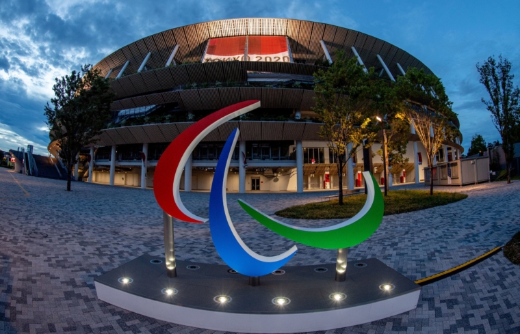 Paralympic Logo representation outside of Tokyo 2020 Olympic Stadium
